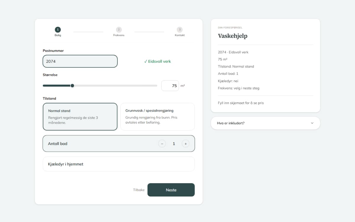 Forhåndsvisning av Edel Service priskalkulator