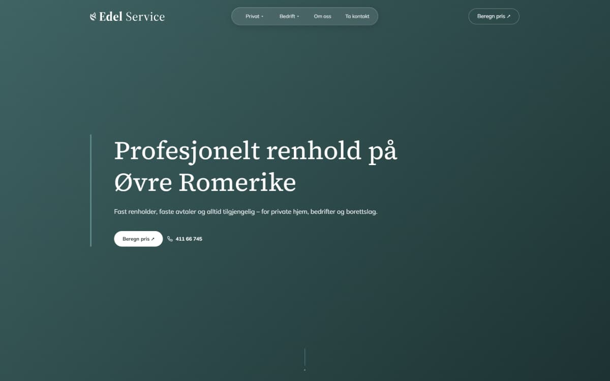 Forhåndsvisning av Edel Service nettside